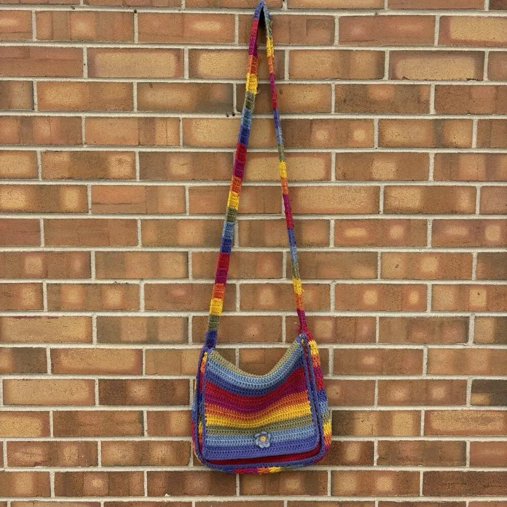 UNIF Rainbow Striped Crochet Bag Crossbody Long Strap